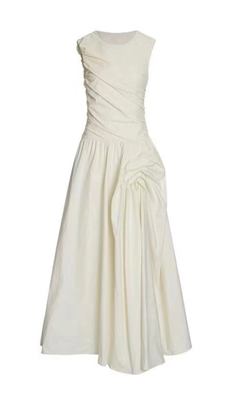 ATALAYA WHITE RUCHED MAXI DRESS-Fashionslee