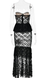 ADDILYN BLACK STRAPLESS LACE MERMAID DRESS-Fashionslee