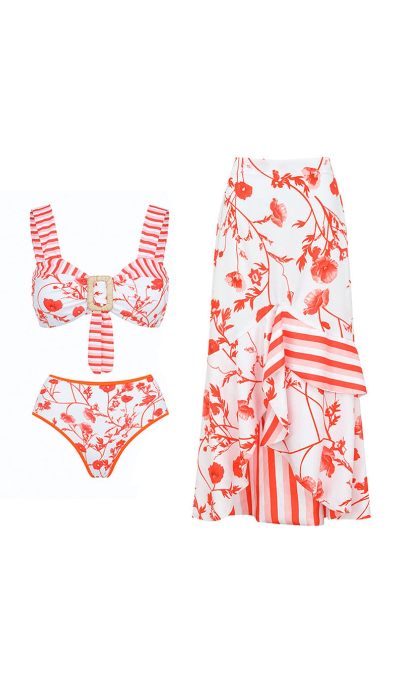 ALLISSON RUFFLE PRINTED SWIMSUIT AND SKIRT-Fashionslee