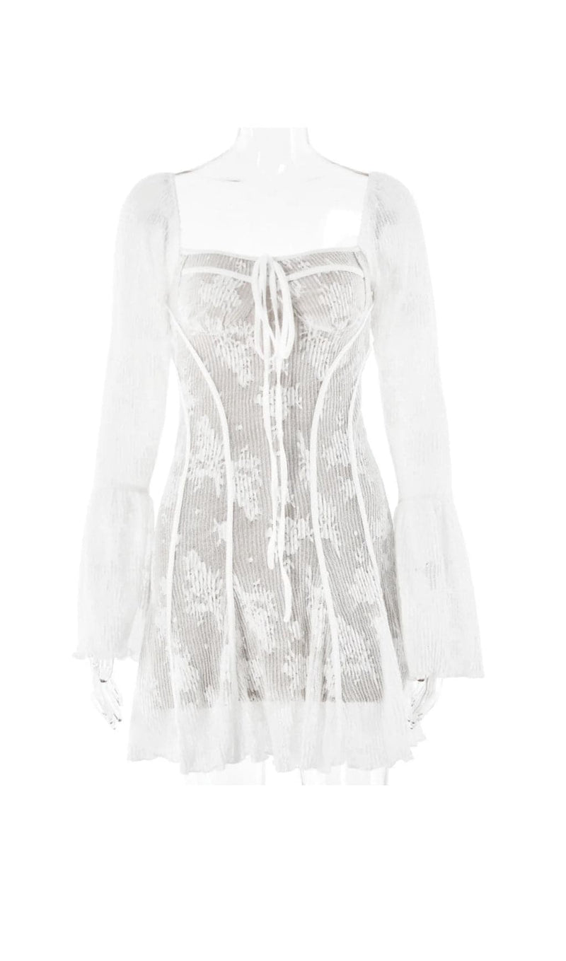 AMBERL WHITE FLORAL MINI DRESS-Fashionslee