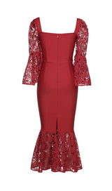 ALZIRA RED LACE BANDAGE MAXI DRESS-Fashionslee