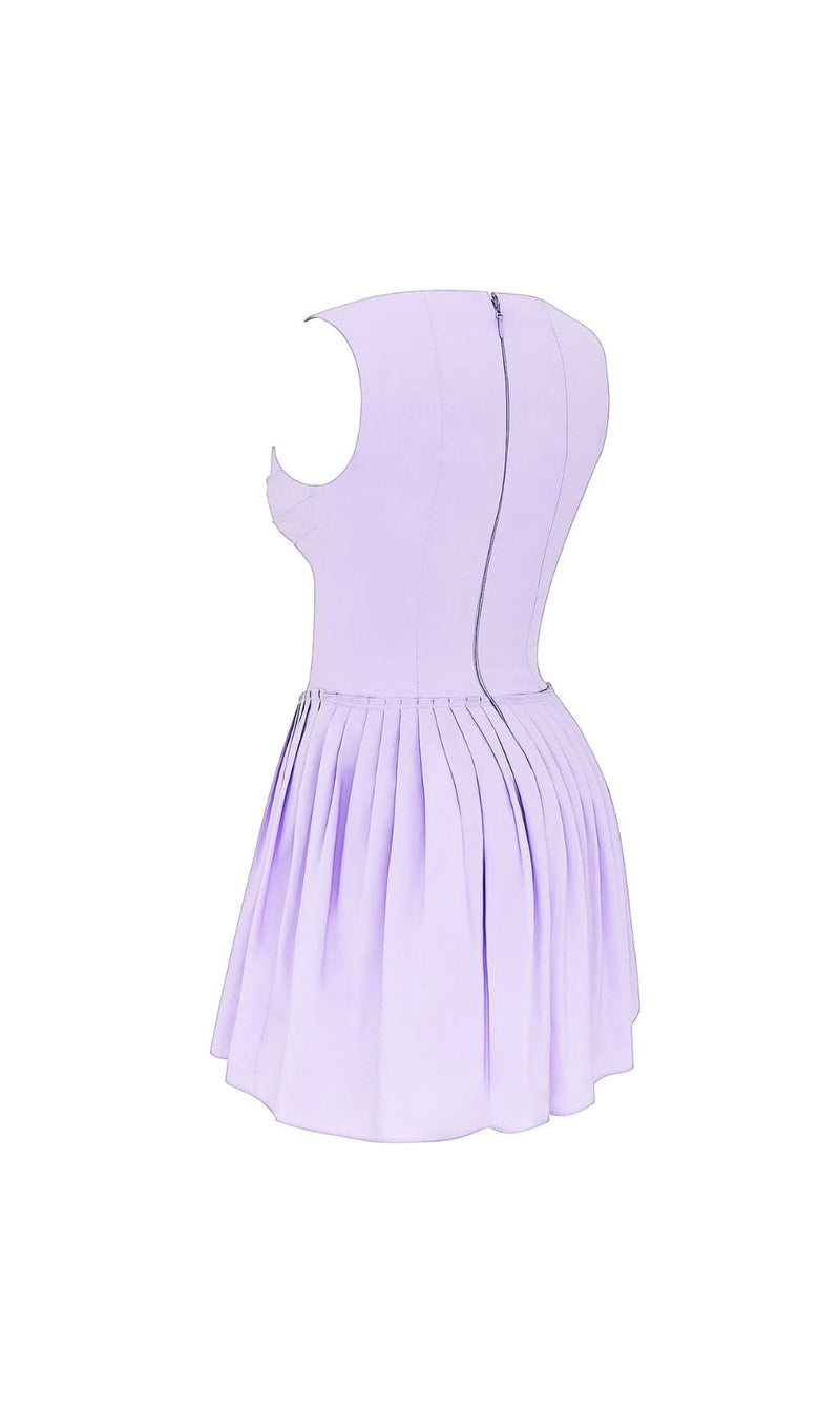 ATTINA PURPLE PLEATED MINI DRESS-Fashionslee