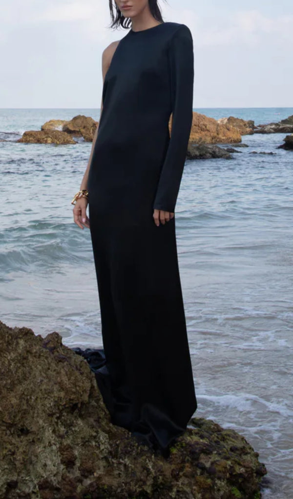 ANGELOU BLACK BACKLESS CHAIN MAXI DRESS-Fashionslee