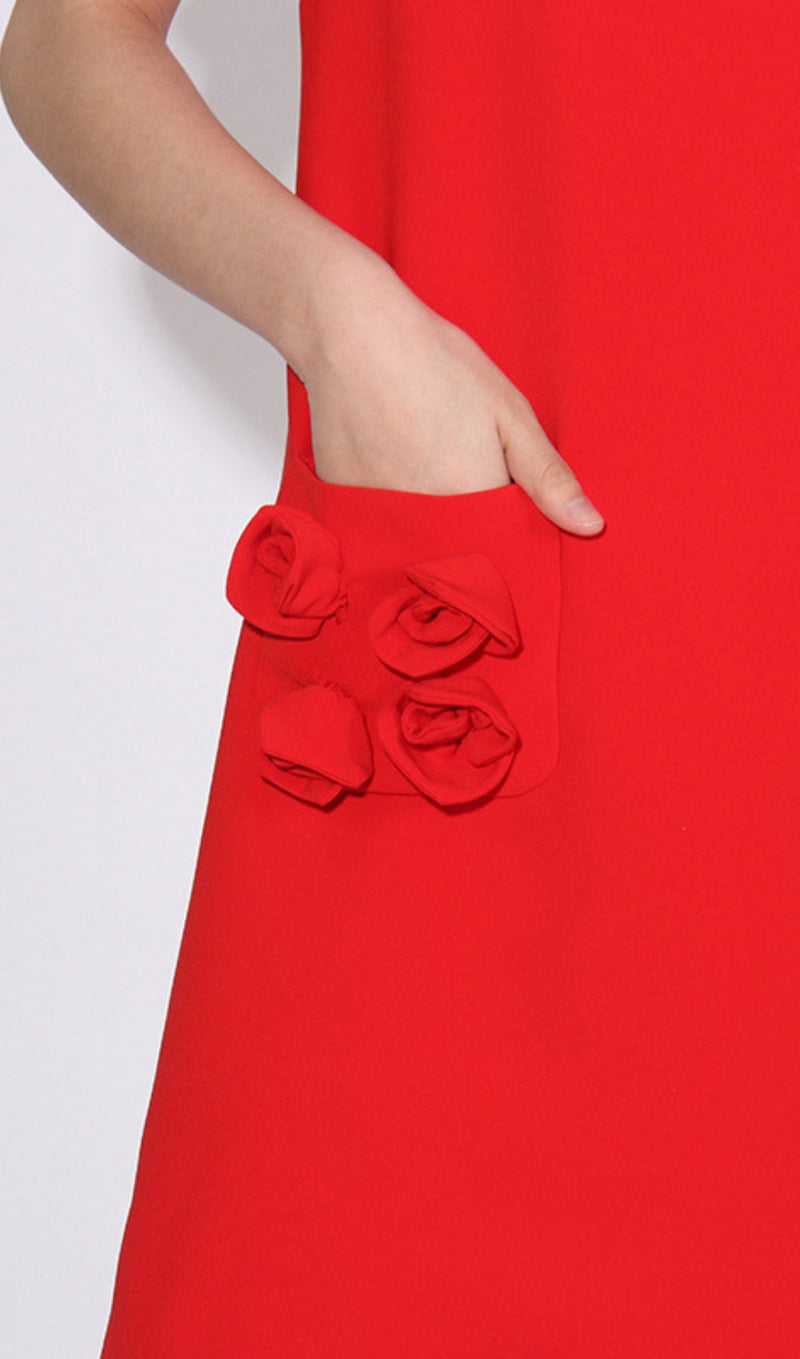 ARCHE RED FLOWER MINI DRESS-Fashionslee