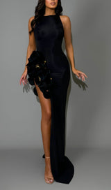 ARAVINDA HALTER FLOWER SLIT MAXI DRESS-Fashionslee