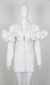 ALLAYNA WHITE PUFF DETAIL BLAZER DRESS-Fashionslee