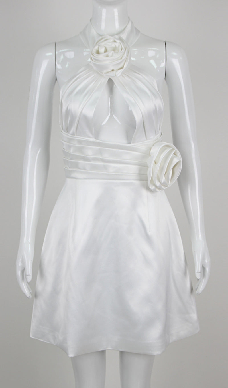 AKBAR WHITE HALTER FLOWER DRESS-Fashionslee