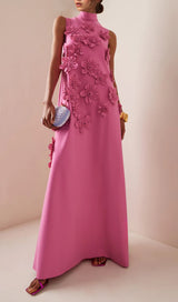 ANNONA PINK FLOWER EMBELLISHED MAXI DRESS-Fashionslee