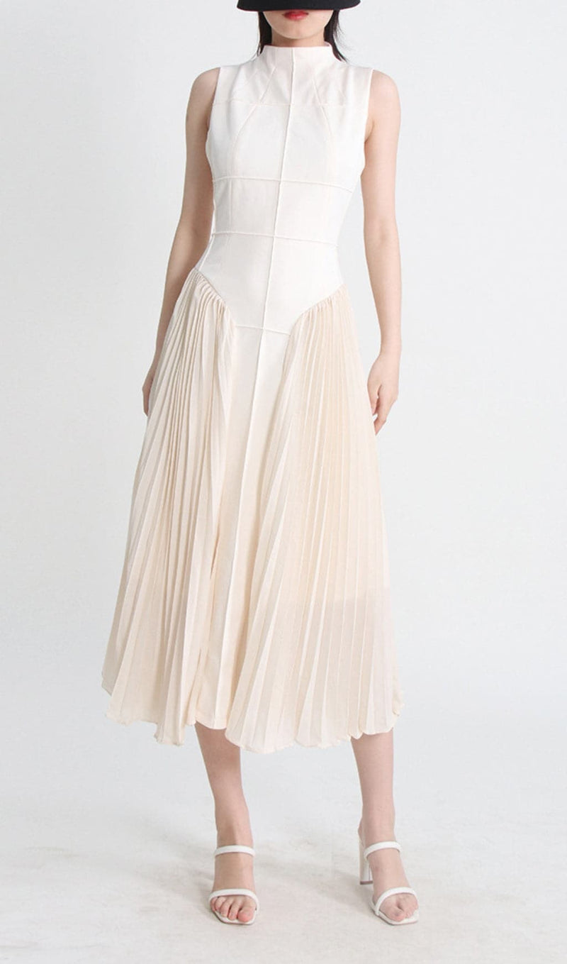 AULELEI SLEEVELESS PLEATED MIDI DRESS