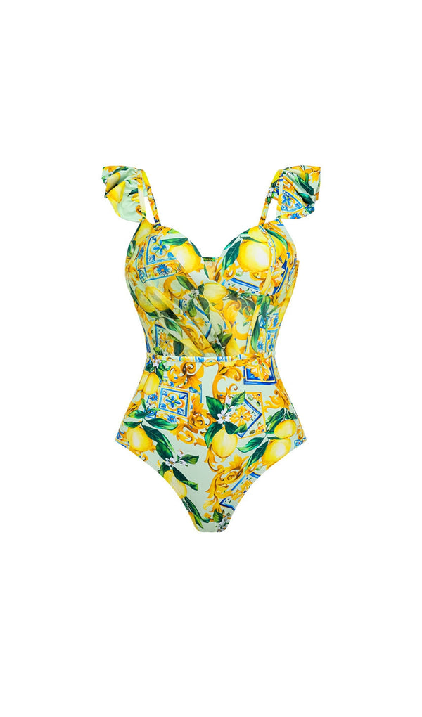 ARINE GREEN FLORAL RUFFLE SWIMSUIT AND SKIRT-Fashionslee