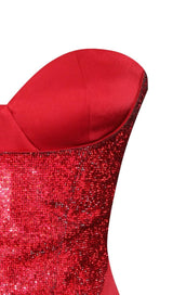 APRIL RED CRYSTAL CORSET GOWN-Fashionslee