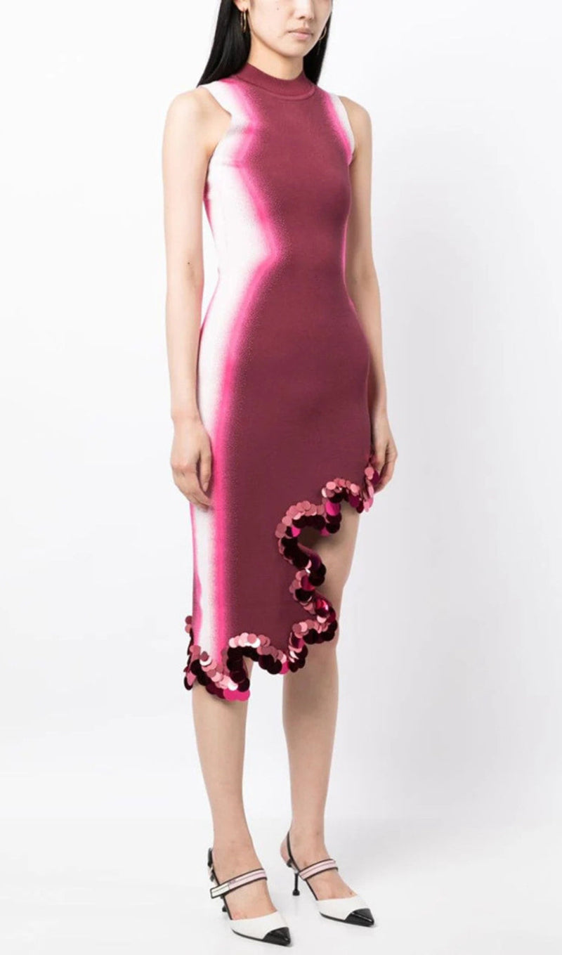 AURIEL SEQUIN WAVY ASYMMETRIC DRESS-Fashionslee