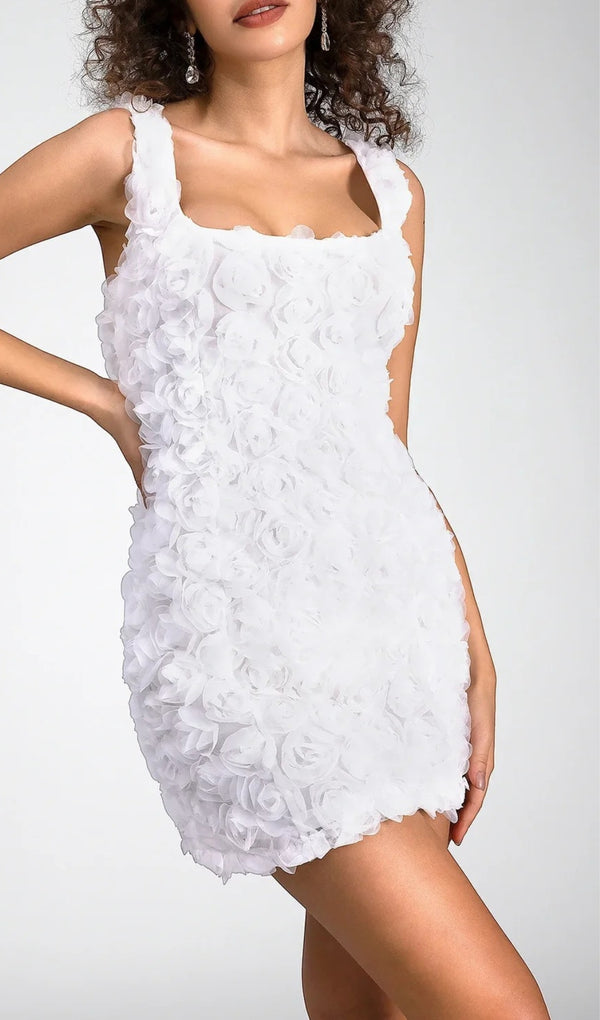 AQUATA WHITE FLOWER MINI DRESS-Fashionslee