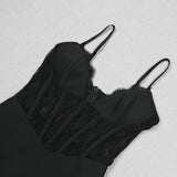 ACELINE BLACK LACE PATCHWORK BANDAGE DRESS-Fashionslee