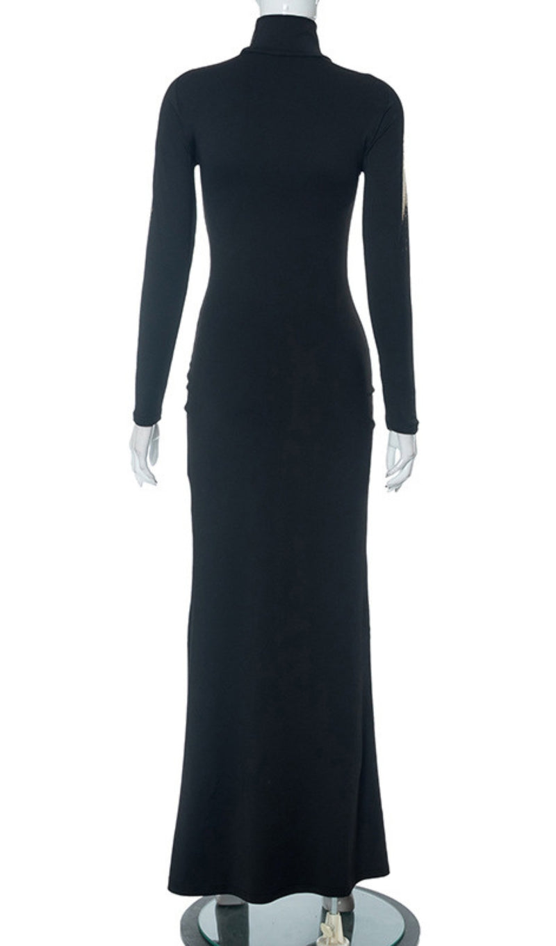 ARA BLACK PRINTED MAXI DRESS-Fashionslee