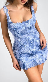 AQUATA BLUE FLOWER MINI DRESS-Fashionslee