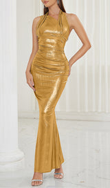 ALLIUM GOLD METALLIC MAXI DRESS-Fashionslee