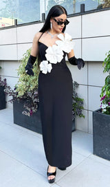 ARLAIS BLACK FLOWER BANDAGE MAXI DRESS-Fashionslee