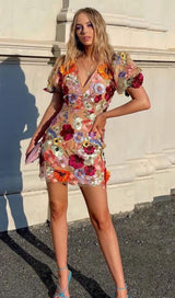 ALIYA 3D FLORAL MINI DRESS-Fashionslee