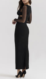 ANNETTE BLACK PLUNGE MAXI DRESS-Fashionslee