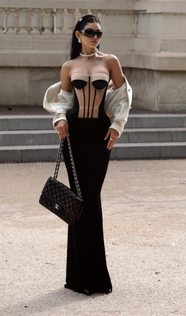 ALIYYA BLACK CORSET TWO-PIECE SUIT-Fashionslee