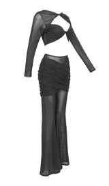AETHWY BLACK DRAPED TWO-PIECE JUMPSUIT-Fashionslee