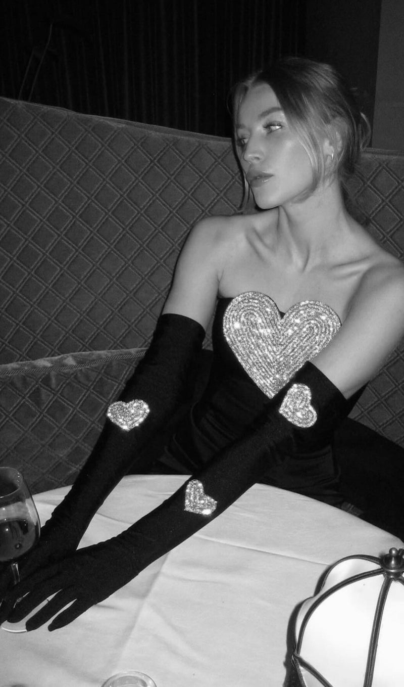 AELIA BLACK STRAPLESS CRYSTAL HEART DRESS-Fashionslee