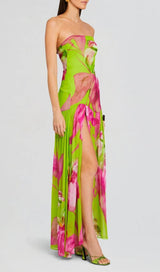 ARAVA GREEN PRINTED SLIT MAXI DRESS-Fashionslee