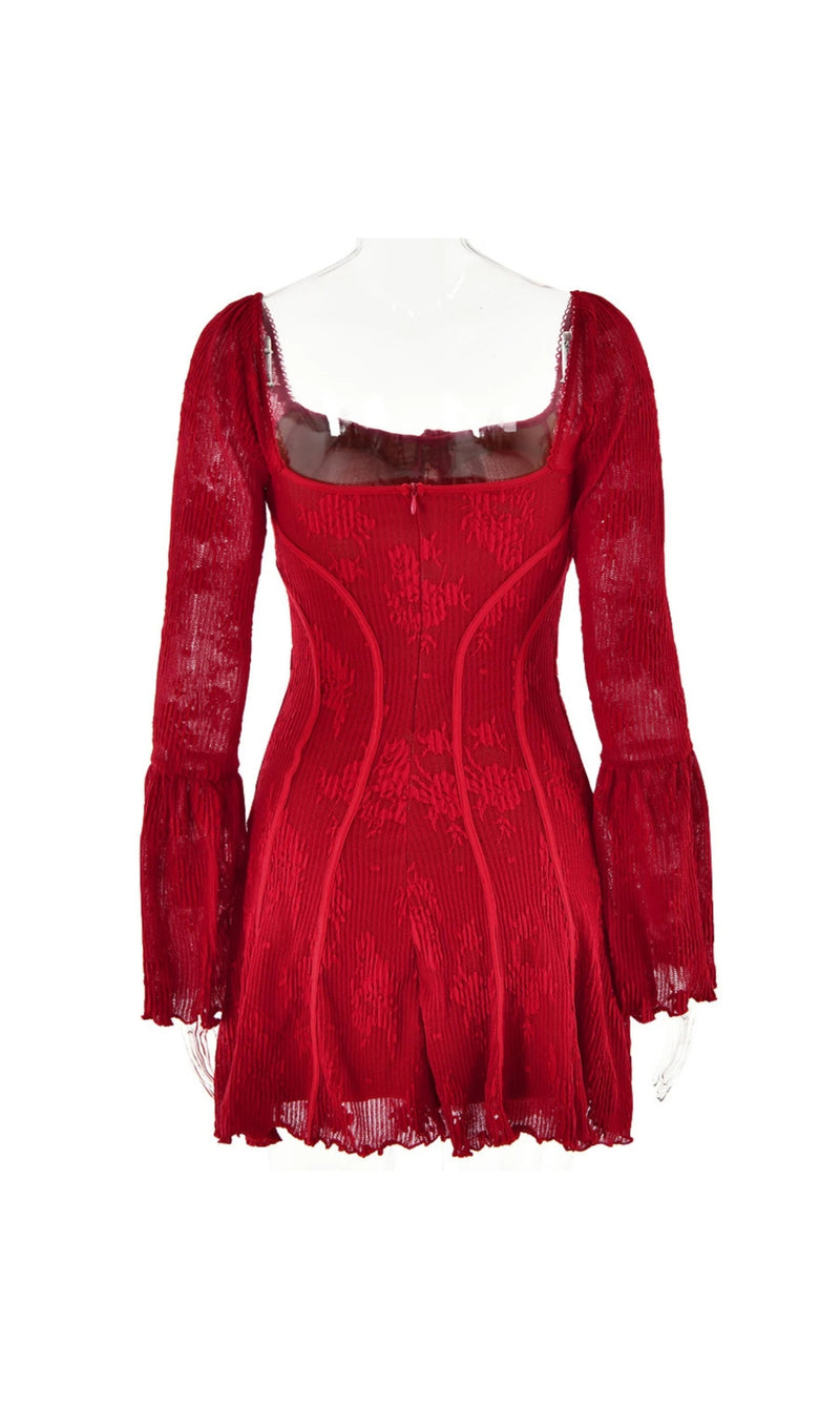 AMBERL RED FLORAL MINI DRESS-Fashionslee