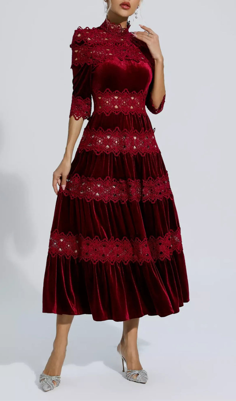 AMADI RED CUTOUT LONG SLEEVE DRESS-Fashionslee