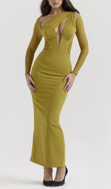 ANNETTE CHARTREUSE PLUNGE MAXI DRESS-Fashionslee