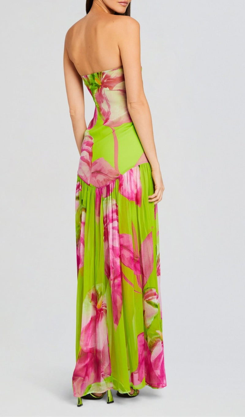 ARAVA GREEN PRINTED SLIT MAXI DRESS-Fashionslee