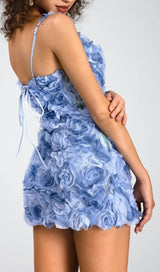 AQUATA BLUE FLOWER MINI DRESS-Fashionslee