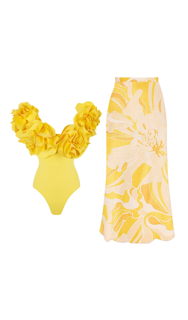 AYO 3D FLOWER ONE PIECE SWIMSUIT AND SKIRT-Fashionslee