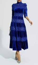 AMADI BLUE CUTOUT LONG SLEEVE DRESS-Fashionslee