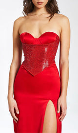 APRIL RED CRYSTAL CORSET GOWN-Fashionslee