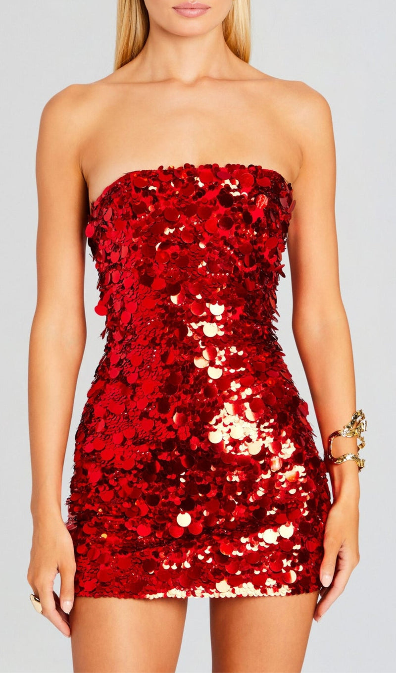 ALMAAS RED SEQUIN MINI DRESS-Fashionslee