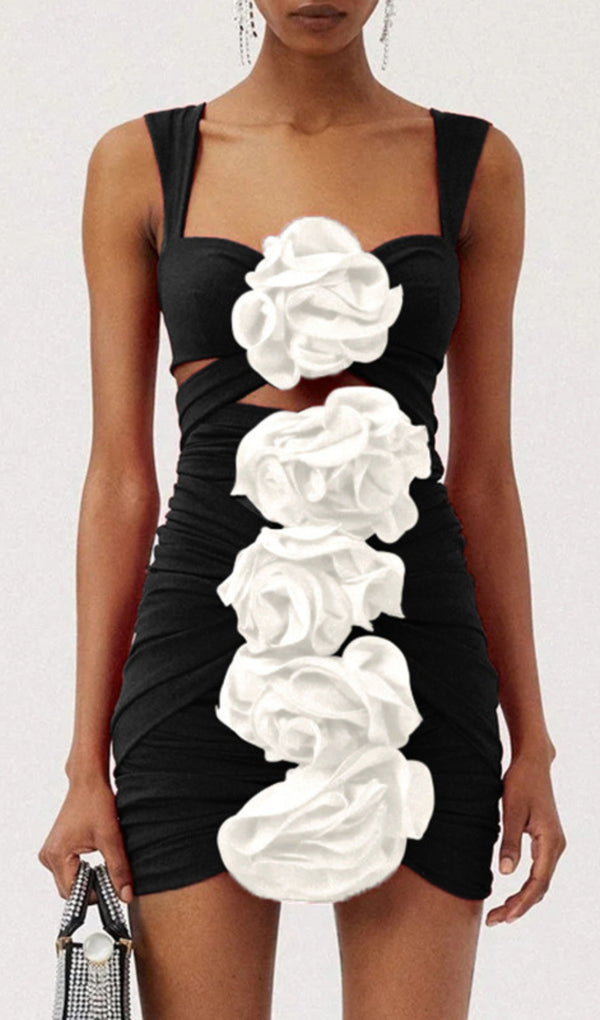 ADNA BLACK 3D FLOWER ONE PIECE SWIMSUIT AND SKIRT-Fashionslee