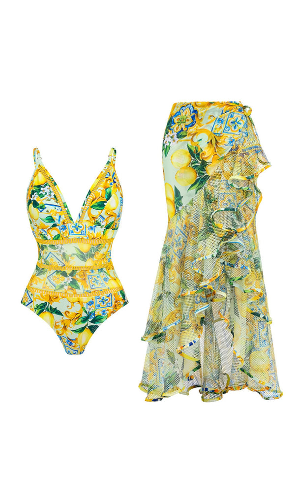 ARINE GREEN FLORAL SWIMSUIT AND SKIRT-Fashionslee