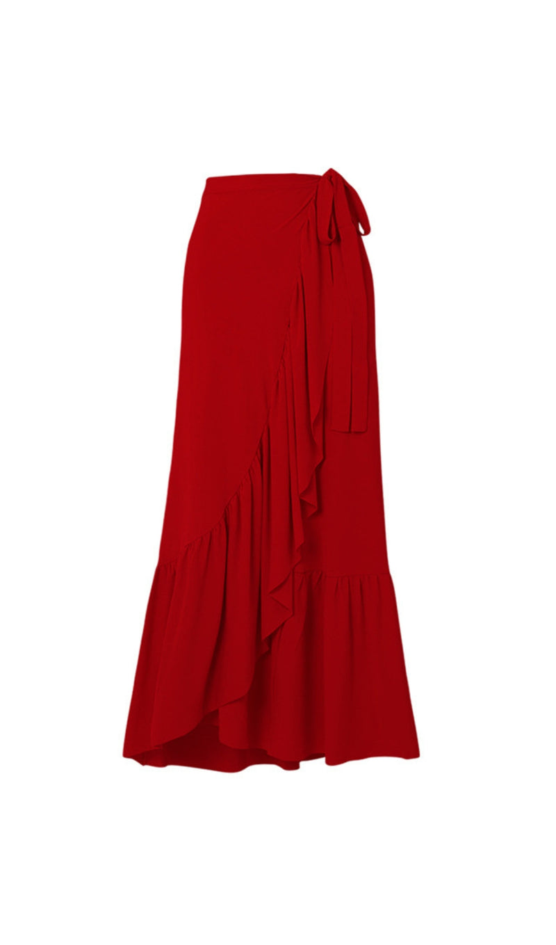 ARITZ RED V NECK FLOWER SWIMSUIT AND SKIRT-Fashionslee