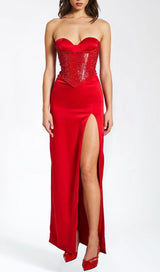 APRIL RED CRYSTAL CORSET GOWN-Fashionslee