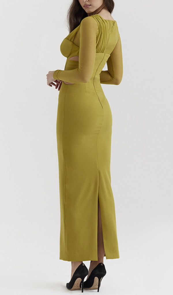 ANNETTE CHARTREUSE PLUNGE MAXI DRESS-Fashionslee