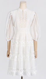 ASTREA PUFF SLEEVE EMBROIDERY MINI DRESS-Fashionslee