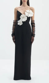 ARLAIS BLACK FLOWER BANDAGE MAXI DRESS-Fashionslee