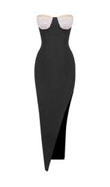 ALIZEH BLACK PEARL EMBELLISHED MAXI DRESS-Fashionslee