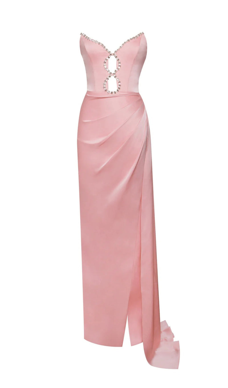 AILE PINK SATIN CRYSTAL EMBELLISHED GOWN-Fashionslee