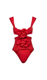 ADNA RED 3D FLOWER ONE PIECE SWIMSUIT AND SKIRT-Fashionslee