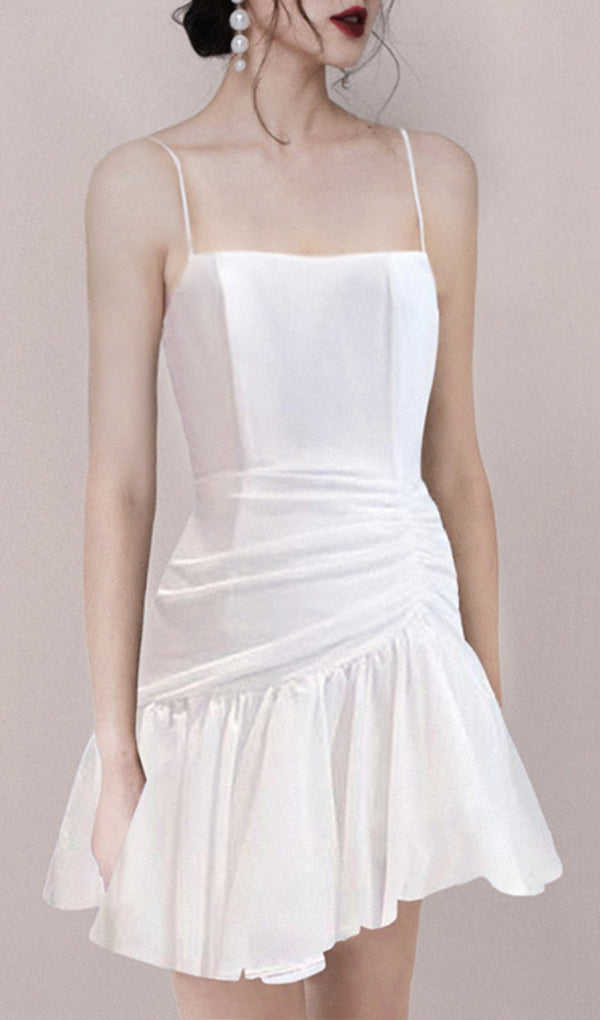 STRAPPY RUFFLED MINI DRESS IN WHITE-Fashionslee