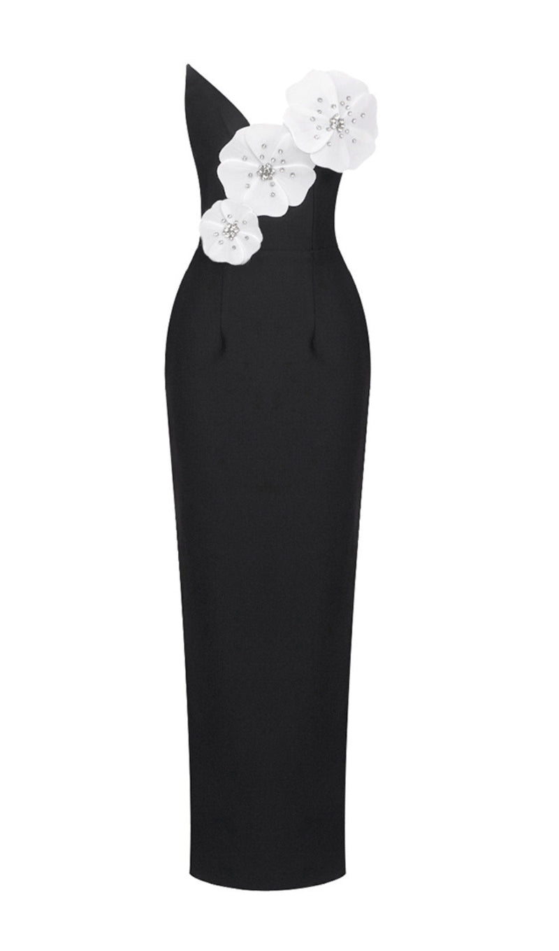 ARLAIS BLACK FLOWER BANDAGE MAXI DRESS-Fashionslee