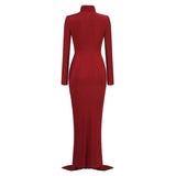 AAFKE RED LONG SLEEVE TWISTED MAXI DRESS-Fashionslee